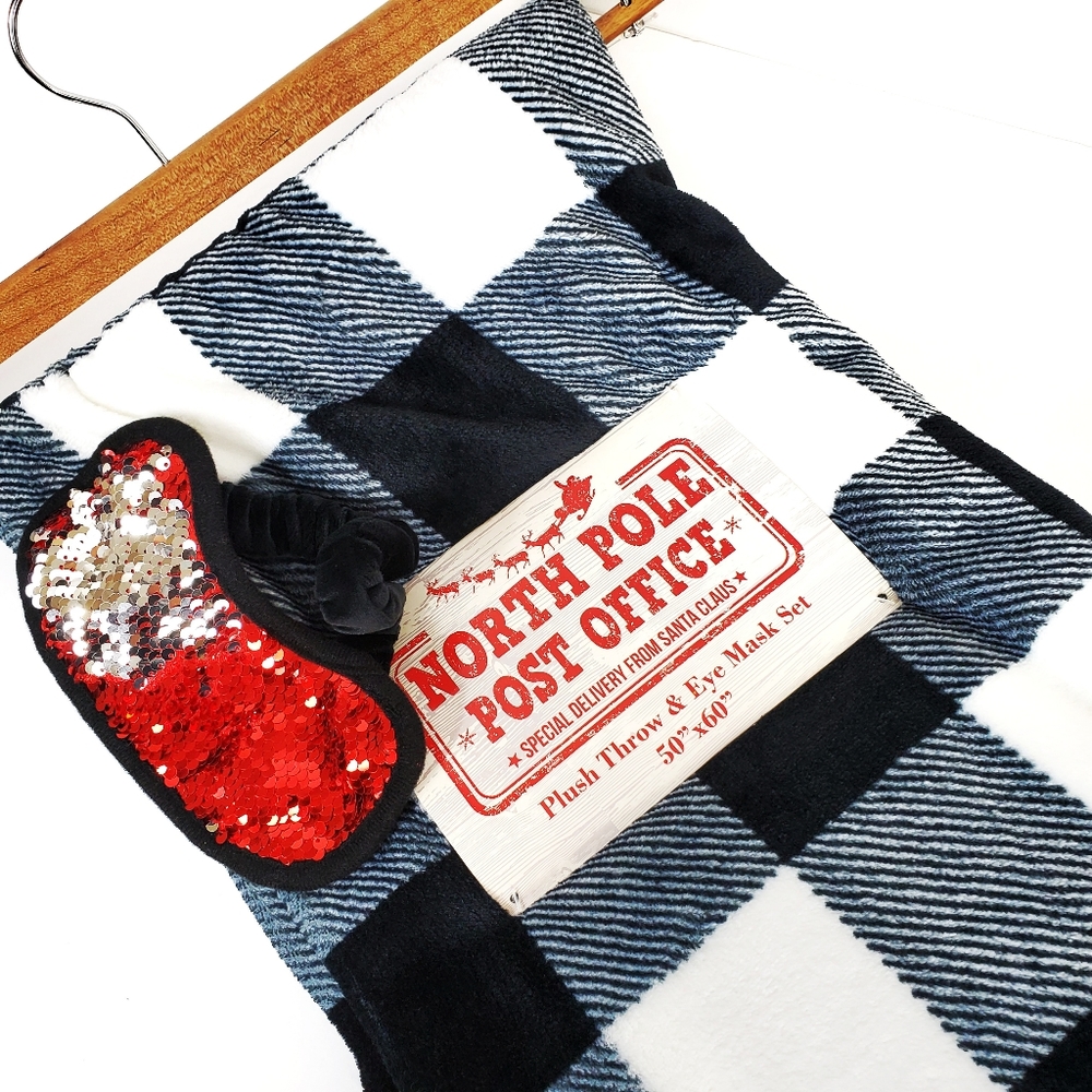 Cozy Buffalo Plaid Throw Blanket & Sequin Eye Mask - Picture 1 of 7